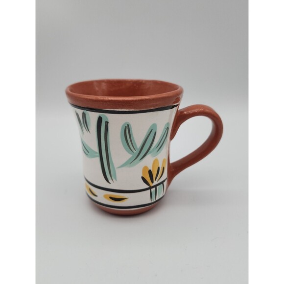 JCN Mexican Potter Coffee Mug Terracotta Cactus Flower Hand Made - Picture 1 of 12